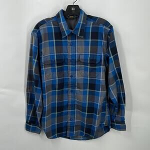 Eddie Bauer Men's Blue & Yellow Plaid Travex Long Sleeve Button Shirt Size Small